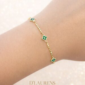 Pulsera trebol italiana 750 con esmeralda